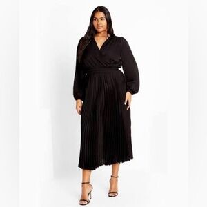 NWT City Chic Finley Pleated Satin Long Sleeve Midi Drrss Size 16